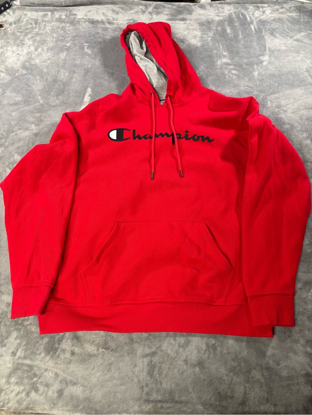 Champion Men's Red Hooded Sweatshirt with Script Logo
